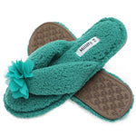 Load image into Gallery viewer, Plush Cozy Faux Shearling Thong Slide On Sherpa Womens Flip-Flops Slippers with Flowers
