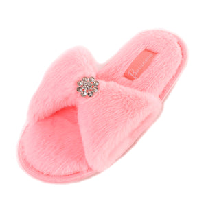 Millffy Toddler Little big kids Comfy Fluffy cute Beauty girls diamond bow open toe princess indoor Slippers