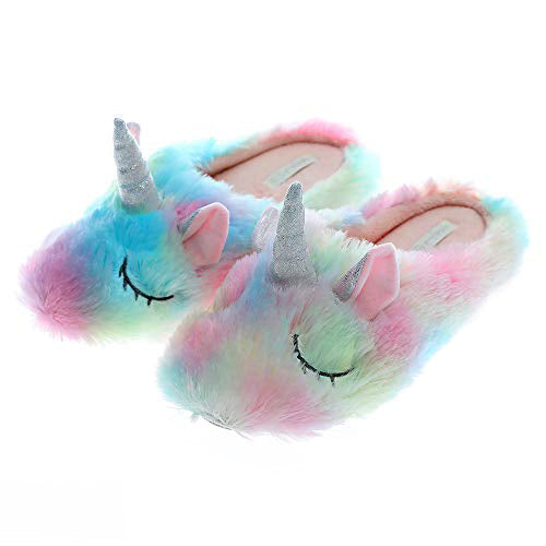Millffy Fluffy Rainbow Unicorn Slippers cozy comfy Slippers Unicorn Gifts for Girls
