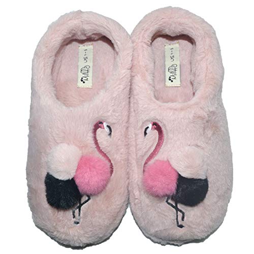 Millffy Warm Animal Soft Cozy Plush Flamingo Slippers House Shoes Fuzzy Indoor Bedroom Shoes for Women Girls