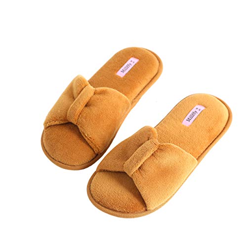 Millffy Women's Memory Foam Open Toe Slide Slippers with Cute Bow and Cozy Terry Lining Slip-on House Shoes SPA Sandals