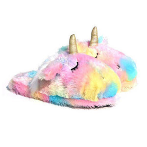 Millffy Stuffed Funny Animal Rainbow cozy comfy Unicorn Plush Slippers for women girls
