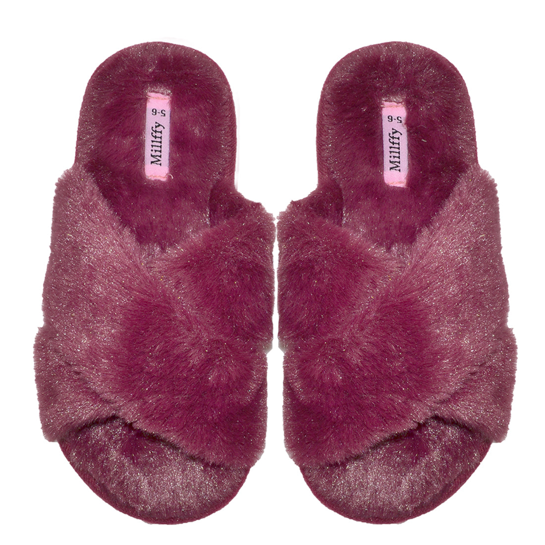 Millffy Spring Summer Women's SPA cozy comfy cross band Fur Slippers