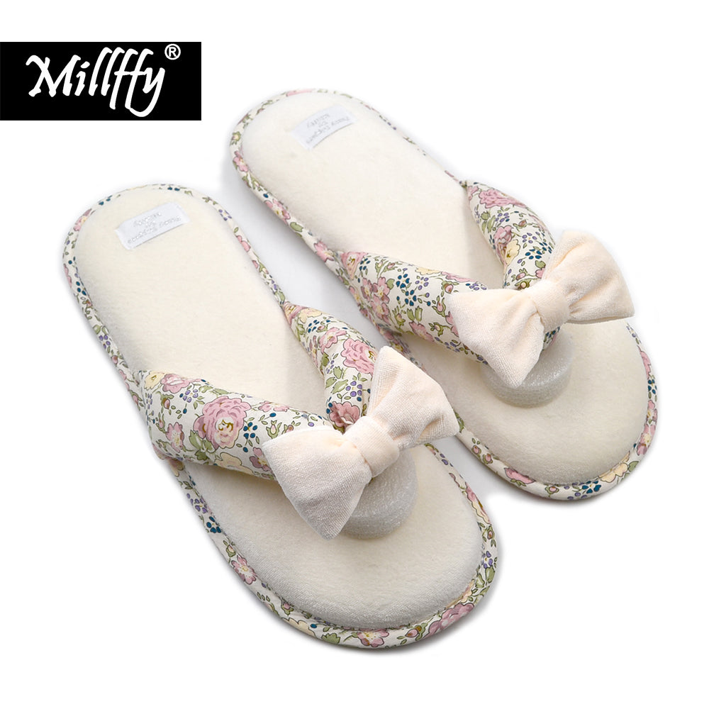Millffy Summer Floral Print Cotton Slippers Japanese Yellow Daisy Flowers Ladies Thong Slippers