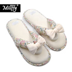 Load image into Gallery viewer, Millffy Summer Floral Print Cotton Slippers Japanese Yellow Daisy Flowers Ladies Thong Slippers

