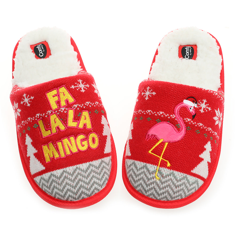 Unisex Flamingo Slippers Women's Fuzzy Plush Cozy Christmas House Shoes for Indoor Outdoor Man's Knitted Slippers